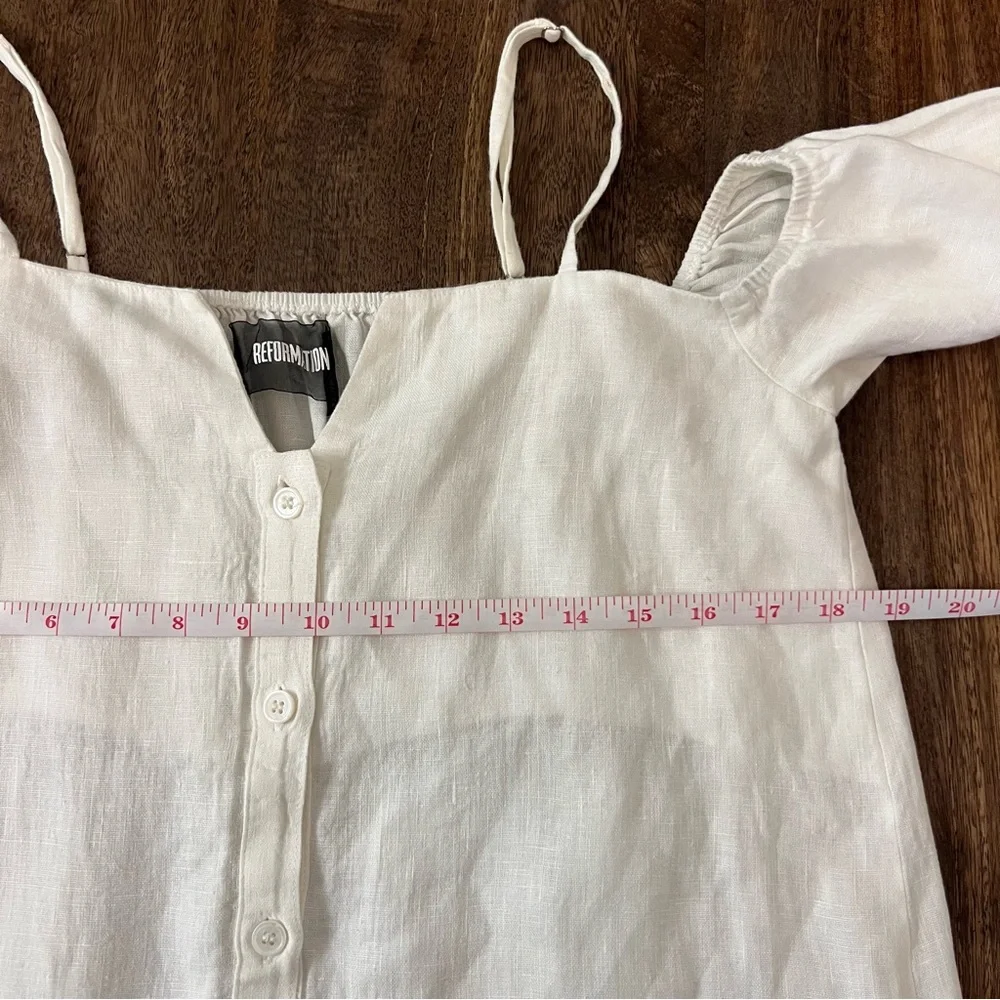 NWOT Reformation Square Neckline Midi Length  Button Up White Linen Dress Size S - Picture 10 of 10